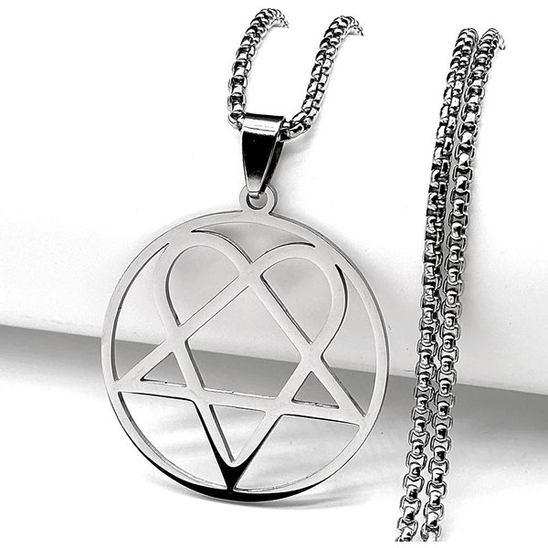 Hip Hop Rock MúSica Him Heartagram Estrella CorazóN Collar Para Mujeres Hombres Acero Inoxidable Banda De Metal Negro GóTico Punk Cadena JoyeríA White-image