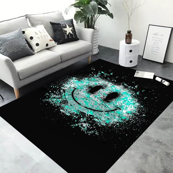 Dywanik Dywanik Z Graffiti UśMiechnięTą Twarzą 3D Do Salonu Sypialni Sofy Wycieraczka Dekoracja Dla Dzieci Mata PodłOgowa AntypośLizgowa 50X80CM Gray-image