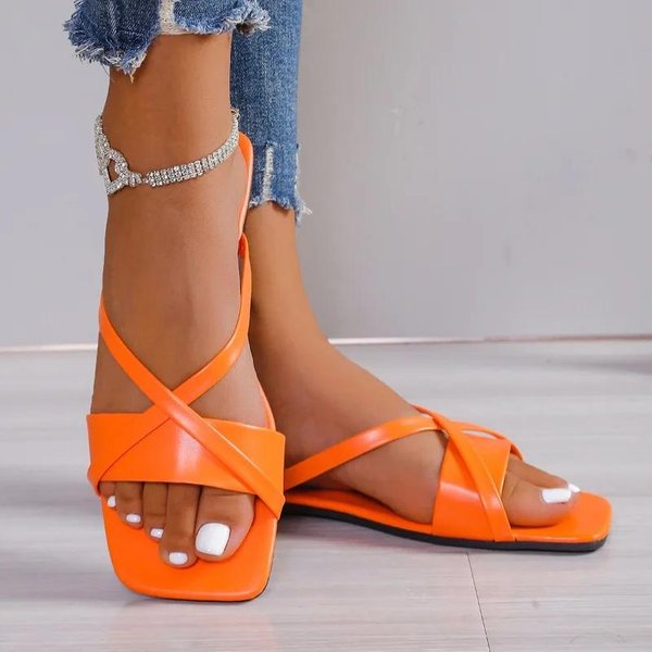 Zapatos Femeninos Venta Caliente Puntera Descubierta Zapatillas Casuales De Playa Para Mujer Puntera Cuadrada Planas Con Talla Grande Sandalias De Mujer 41 Brown-image