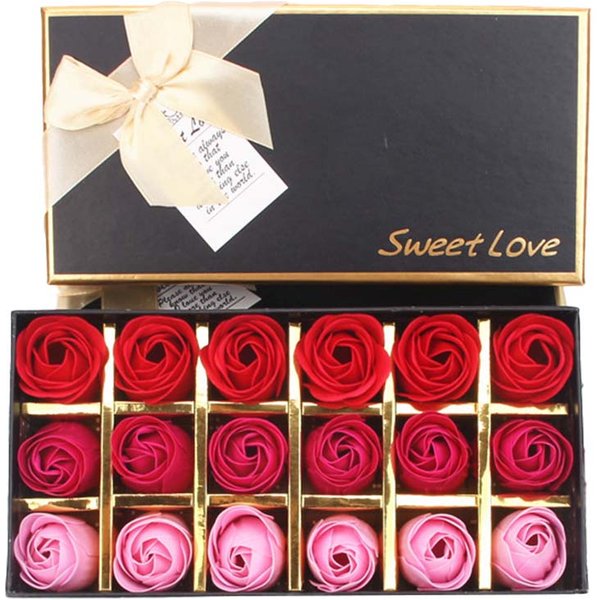 18 Piezas Rosa De JabóN RomáNtica Perfumada Flores De JabóN Para BañO DecoracióN Del Hogar Flor Artificial Boda PéTalo Rosa DíA De San ValentíN Caja De Regalo De Navidad-image