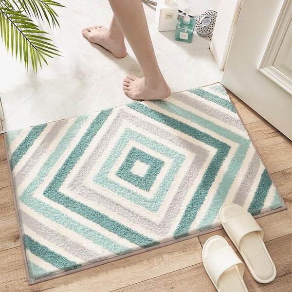 Prosta Geometryczna Mata łAzienkowa AntypośLizgowa Mikrofibra Flokowana Mata KąPielowa Gruba Pluszowa Dywanik łAzienkowy ChłOnna AntypośLizgowa Mata Pod Stopy Wycieraczka 50X80Cm-image