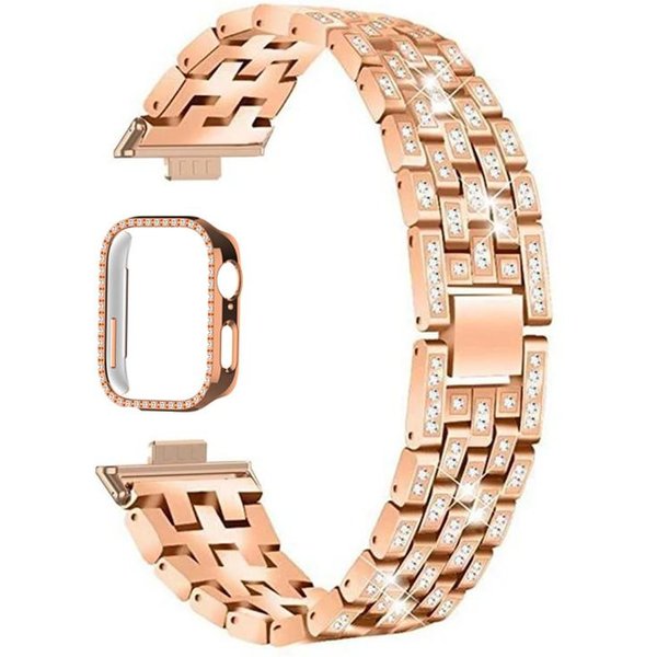 Diamentowy Pasek+Etui Do Huawei Watch Fit 4 Pasek Do Smartwatcha Dla Huawei Watch Fit 4 Pro Bransoletka Dla Huawei Watch Fit3 Metalowa Bransoleta Correa B-Huawei Watch Fit3 Kolorze RóżOwego ZłOta-image