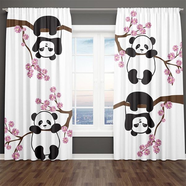 Cortina Fina Con Estampado 3D De Corona, Dibujos Animados, Panda, Bambú, Hojas Verdes, 2 Piezas, Para Sala De Estar, Dormitorio, DecoracióN Del Hogar, Gancho 100W130H(Cm)40X51In&Grommet Top-image