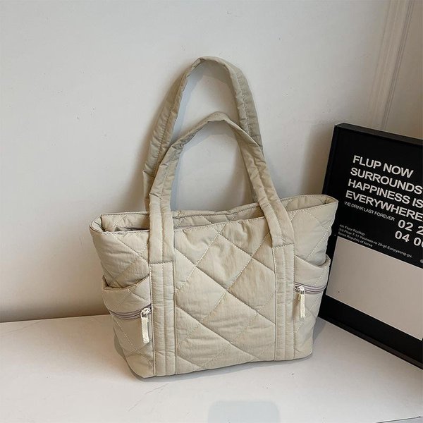 Bolsa De AlgodóN Casual Con Diamantes Para Mujer Gran Capacidad Bolso Tote Para Desplazamientos Bolso De Mano Sencillo Y VersáTil De Un Hombro Bolso Escolar De Clase-image