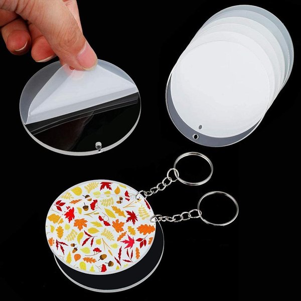 Kit De 100 Llaveros Transparentes En Blanco Para SublimacióN Incluye Llaveros En Blanco AcríLicos Anillas Para Llaveros Anillas PequeñAs White-image