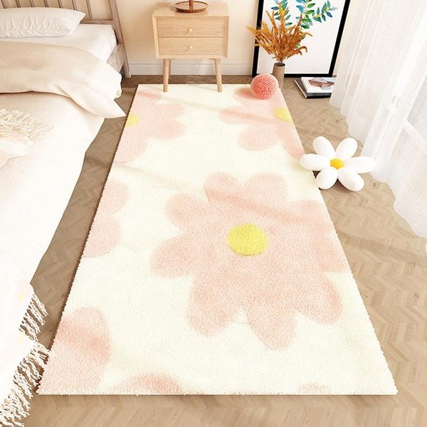 Sypialnia W Stylu Francuskim Dekoracja Pluszowy Dywan WzóR Kwiatowy Dywany Do Salonu Puszysty MięKki Dywanik Nocny Gruba Zmywalna Mata PodłOgowa 60X140Cm-image