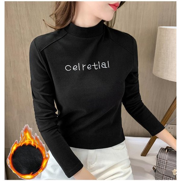 Camiseta Interior De Forro Polar CáLido Con Cuello Alto Para Mujer, OtoñO E Invierno, Nueva Camiseta De Manga Larga A Juego, Top Para Mujer, Estilo Extranjero 3XL-image