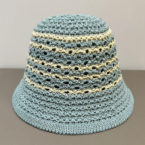 Nuevo Sombrero De Pescador Rayado Hueco De Verano Para Mujer Sombrero Transpirable Sombrero Para El Sol Moda Sombrero Cubeta Sombrero De Pescador Para El Sol ONE Size Azul-image