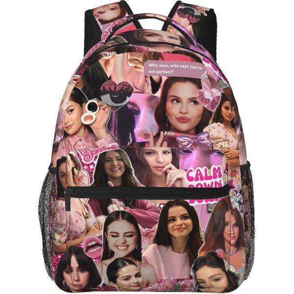 Selena Gomez Czerwone Plecaki Ze ZdjęCiami ChłOpcy Dziewczynki Tornister Uczniowie Torby Szkolne KreskóWkowy Plecak PodróżNy Torba Na Ramię DużA Pojemność One Size Beige-image