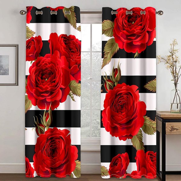 Tanie Czarne Para MłOda ZłOte Czerwone RóżE Nowoczesne 2 Panele Cienkie ZasłOny Do Dekoracji Okien W Salonie Sypialni 100W130H(Cm)40X51In&Grommet Top-image