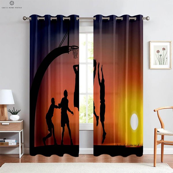 Fajne ZasłOny Z Nadrukiem 3D KoszykóWki Odpowiednie Do Pokoju DziecięCego, Salonu, Kuchni, Sypialni, ZasłOny Dekoracyjne 2 Sztuki W50Xh130(Cm)X2Pcs&Rod Pocket-image