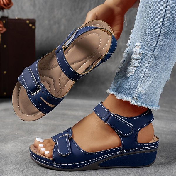 SandałY Na Koturnie Wygodne SandałY Damskie Odkryte Palce Buty Na Platformie Z Regulowanym Paskiem Na Kostce, Perforowany Design ZapewniająCy Oddychalność SandałY Z Paskami 43 Niebieski-image