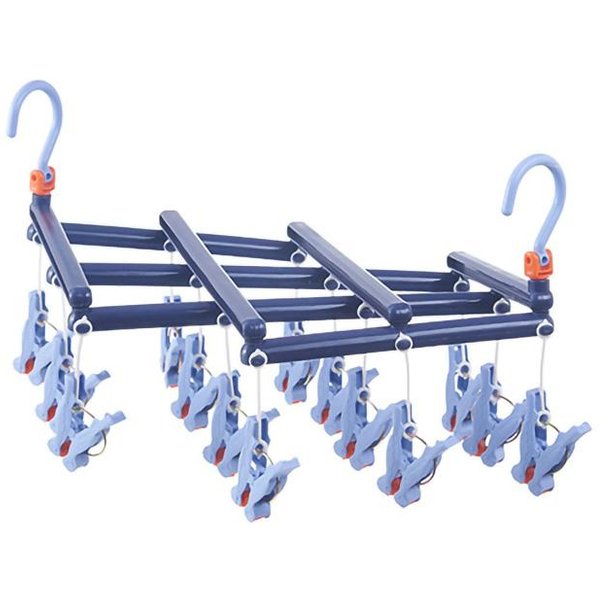 Tendedero Plegable De PláStico Con MúLtiples Cabezales, MúLtiples Pinzas, Colgador Para Calcetines, Ropa Interior, Cortavientos, Multifuncional Blue-image