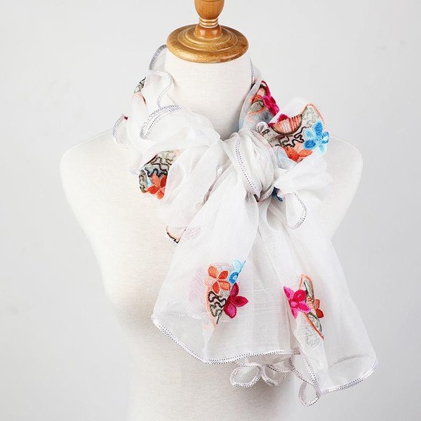 Bufanda Bordada Para Mujer En Primavera Y OtoñO, DecoracióN Larga Y VersáTil Para El Calor Del Invierno, Bufanda Envuelta Con Borde Bordado White-image