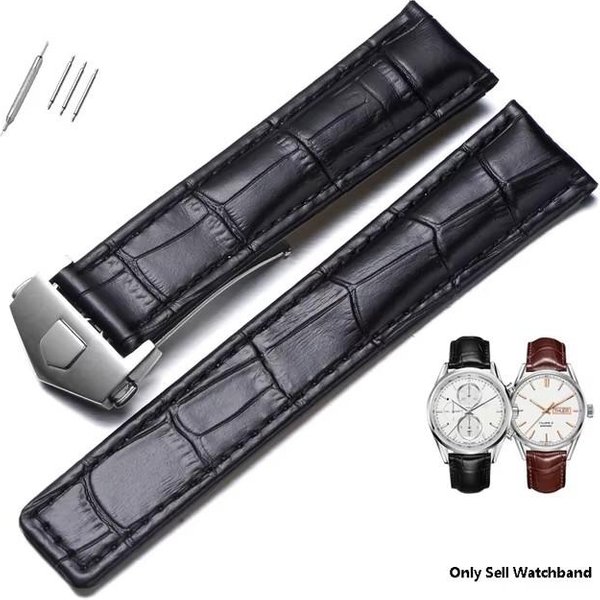 Oryginalny SkóRzany Pasek Do Zegarka Tag Heuer Carrera Monaco Pasek Do Zegarka Czarny BrąZowy Bransoleta Zegarek Na RęKę Pasek Do Zegarka 19Mm 20Mm 22Mm 22Mm-image