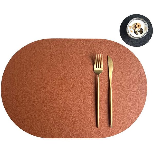 OkrąGłE PodkłAdki I Podstawki Ze SkóRy PU Mata Izolacyjna Olejoodporna Wodoodporna Dwustronna PodkłAdka Na Stół Do Kuchni Kawiarni Round32Cm And 10Cm-image
