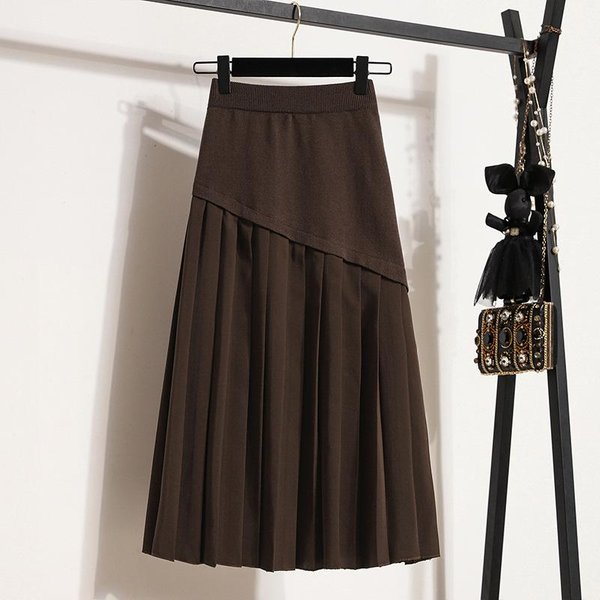 Falda Plisada De Invierno Para Mujer Nueva LíNea A Tejida Media Longitud Cintura Alta Adelgazante Retro Talla Grande Para Mujer 2XL Gray-image