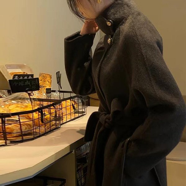 Jesień I Zima Nowy KoreańSki Styl Moda Do Pracy StóJ KołNierz Talia ŚRedniej DłUgośCi WełNiany PłAszcz Dwustronny WełNiany PłAszcz Dla Kobiet M Brown-image