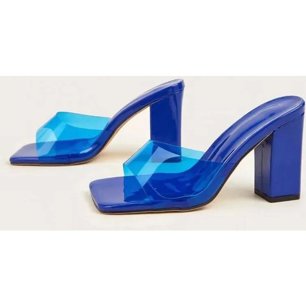 Buty Damskie Z Odkrytymi Palcami Damskie Kapcie Modne Klapki Damskie Kwadratowe Palce Wysokie Grube Obcasy DużE Rozmiary Nowoczesne SandałY 38 Blue-image