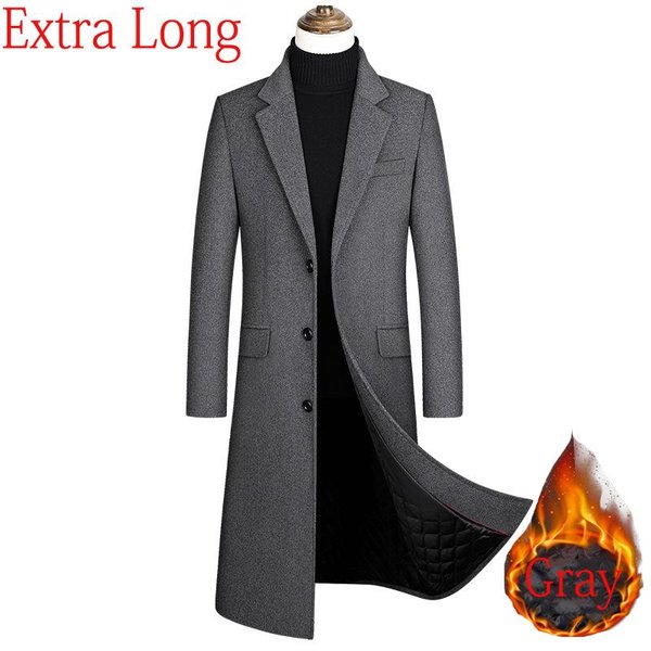 Bardzo DłUgi WełNiany PłAszcz Trencz MęSki Zimowy PłAszcz MęSki Kaszmirowy Slim Fit WełNiany DwurzęDowy PłAszcz WiatróWka Manteau Homme M Szary-image