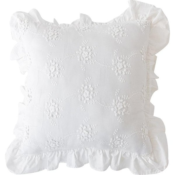 Funda De CojíN Decorativo FrancéS 30X50/45X45Cm AlgodóN Bordado Floral Dulce Funda De Almohada Borde Con Volantes DecoracióN Funda De Almohada Para Sofá Del Hogar 30X50Cm White-image