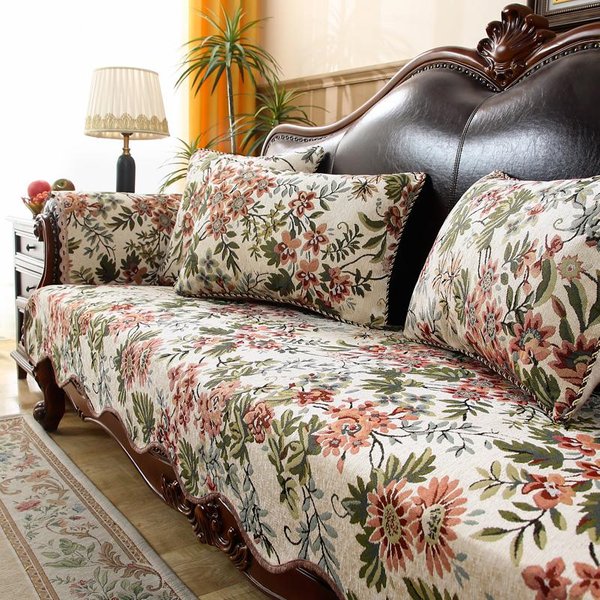Retro ŻAkardowy Pokrowiec Na Sofę Pokrowiec Na Siedzisko Sofy Do Salonu Dekoracja Domu AntypośLizgowy Odporny Na ŚCieranie Pokrowiec Ochronny Na Fotel Kanapę 90X90Cm-image