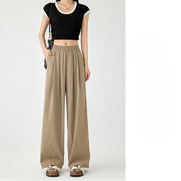 Pantalones Holgados Yamamoto CaíDa Suelta Casual JaponéS Pierna Recta Nuevo Verano Delgados Seda De Hielo Pierna Ancha Pantalones Para Mujer XL Beige-image