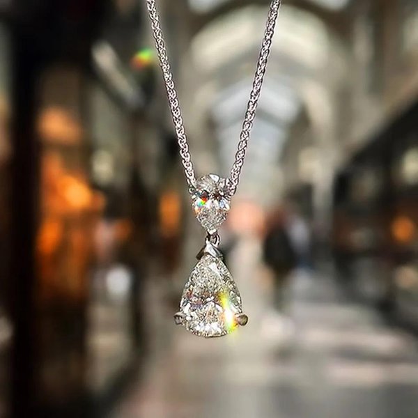 Elegante Collar Con Colgante De Gota Para Mujer Con ZircóN Brillante, Accesorio De JoyeríA De Lujo A La Moda Para Cualquier OcasióN 45Cm Gray-image