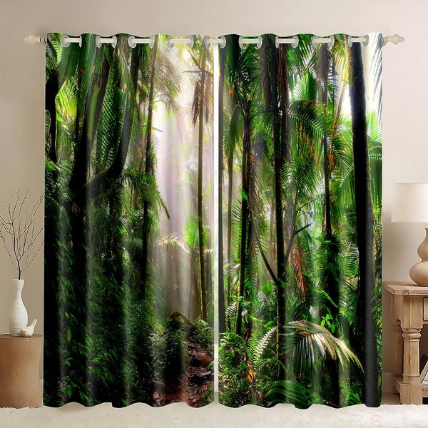 2023 ImpresióN 3D Bosque ÁRbol Paisaje Cortinas Finas Para Ventana Selva Naturaleza Salvaje Estampado BotáNico PatróN Para Sala De Estar Dormitorio W50H60(Cm)X2Pcs&Grommet Top-image