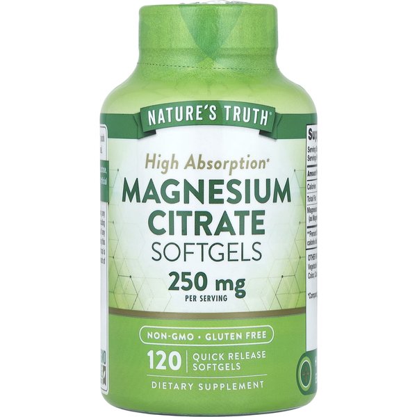 Nature's Truth, Citrato De Magnesio, 250Mg, 120 CáPsulas Blandas De LiberacióN Inmediata (125 Mg Por CáPsula Blanda)-image