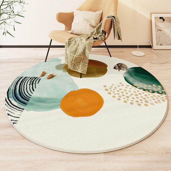 Luksusowy OkrąGłY Dywanik Do Salonu Pluszowy Dywanik Minimalistyczne Kremowe Dywany Do Sypialni Puszysty MięKki Dywan Do Salonu WystróJ Domu 100X100CM (3.3X3.3FT-image