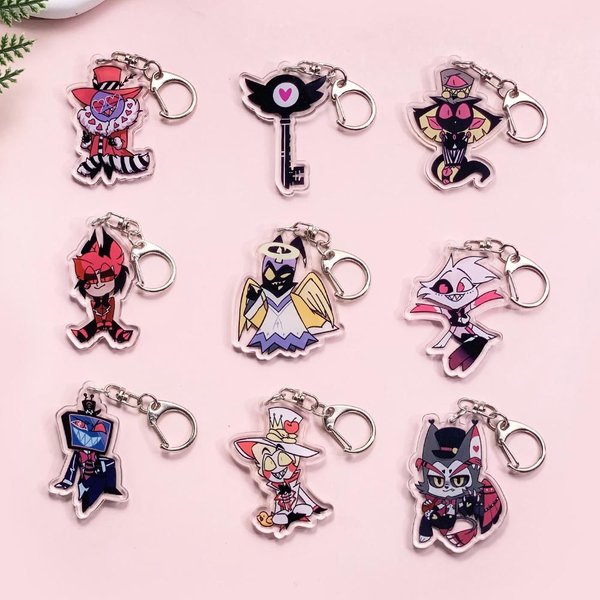 1/9 Sztuk KreskóWka Hazbin Hotel Akrylowy Breloczek Do Kluczy Samochodowych Uroczy Wisiorek Do Plecaka Zabawne Zawieszki Do Toreb Akcesoria Dekoracja ŚWiąTeczne Prezenty 5Cm Pink-image