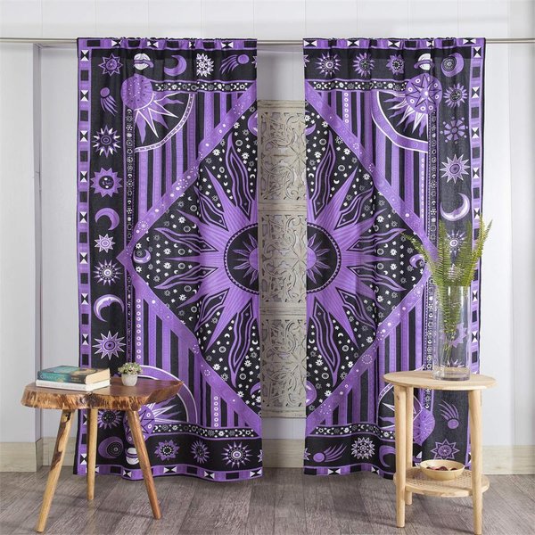 Cortinas Indias 3D Forma De Sol Mandala Estilo Hippy Bohemio Sala De Estar Dormitorio DecoracióN Del Hogar Visillo Cortina De Ollaos 2 Paneles W50H60(Cm)X2&Grommet Top-image