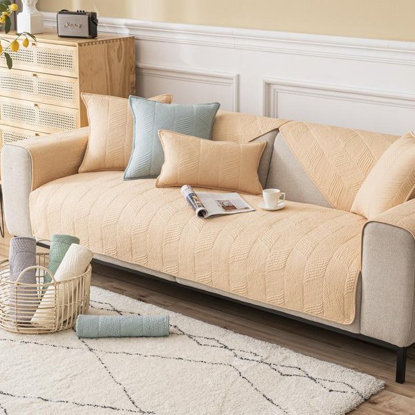 CojíN De Sofá Universal De AlgodóN Para Todas Las Estaciones Tejido Acolchado CojíN De Asiento Simple NóRdico Antideslizante Color SóLido Funda De Sofá Cubierta 70*70Cm-image