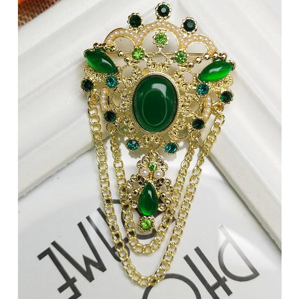 Broches Cadena Broches Pendientes De Mujer Barrocos Esmeralda Strass Grande Pendientes Anillos De Fiesta Dama Elegante Cristal Insignias Beige-image