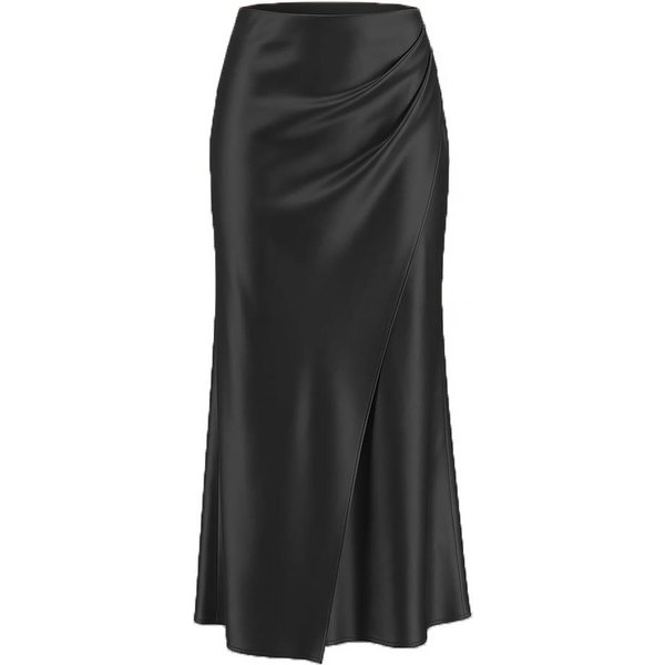 Damska Satynowa SpóDnica Maxi Z Wysokim Stanem Kopertowa Marszczona Elegancka Dopasowana SpóDnica XL-image