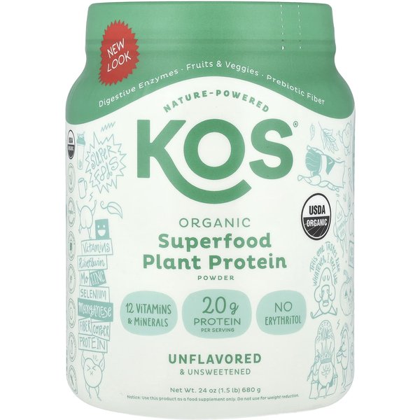 Kos, Polvo De ProteíNa Vegetal Superalimento OrgáNico, Sin Sabor Y Sin AzúCar, 1.5 Lb (680 Gramos)-image