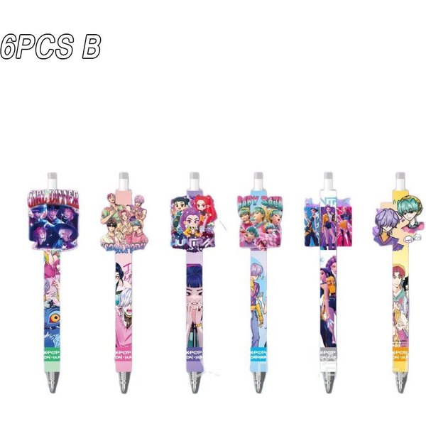 6/12 Piezas Kpop Cazadores De Demonios BolíGrafo De Tinta Negra Estudiante Escritura Dibujo BolíGrafo De Gel Anime Modelo PapeleríA Regalos De Navidad 0.5Mm Gray-image