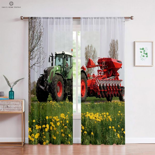 Realistyczne ZasłOny Okienne Z Nadrukiem, Traktor Z Nadrukiem 3D, Dekoracja Sypialni, Salonu, Gabinetu, Dekoracja Domu, 2 Szt. W70Xh100(Cm)X2Pcs&Rod Pocket-image