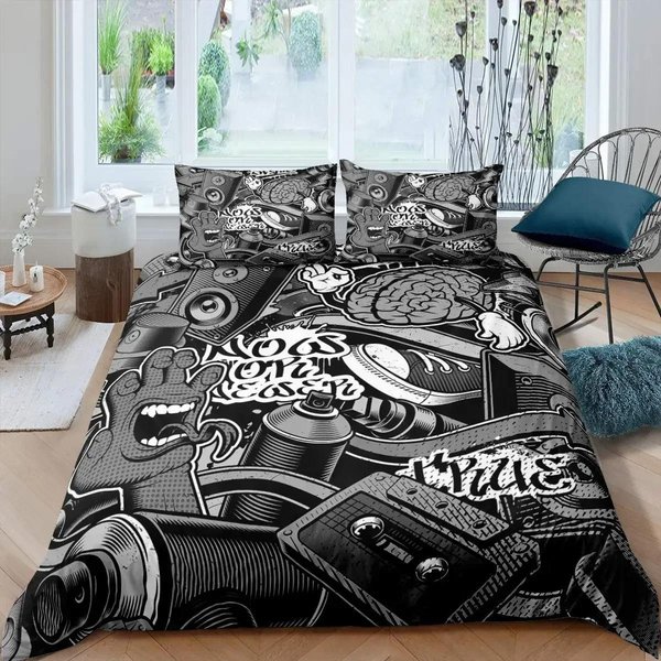 Poszewka Na KołDrę Muzyka Rockowa Rozmiar King Queen 3D Gitara Elektryczna Punkowy Komplet PośCieli MłOdzieżOwa Moda Hip Hop Poliestrowa Poszewka Na KołDrę AU Single 140X210Cm-image