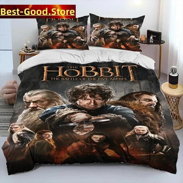 L-WłAdca PierśCieni H-Hobbit PośCiel Zestaw PośCieli Drukowany Zestaw PośCieli Z Poszewką Na Poduszkę Pokrowiec Na KołDrę Pojedynczy PodwóJny Queen Super King Rozmiar 150*200Cm 3Pcs-image