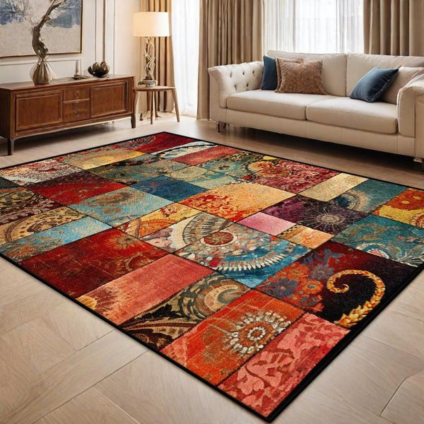 Perski Geometryczny Dywan Retro Dekoracja Boho AntypośLizgowy Zmywalny DużY Dywan Do Salonu StołY W Sypialni Boczny ŁAtwy Do Czyszczenia Mata PodłOgowa 1.9X2.9Ft(60X90Cm)-image