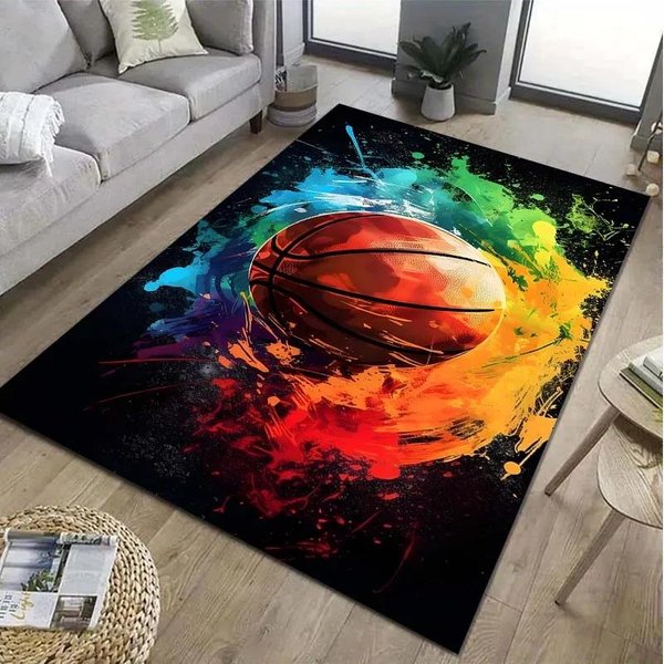 WzóR Z ObręCzą Do KoszykóWki Dywanik Obszarowy Dywan Sportowy Do Salonu Sypialni Pokoju Gier Mata PodłOgowa AntypośLizgowa Dekoracja Domu Prezent 80X120Cm(31X46In)-image