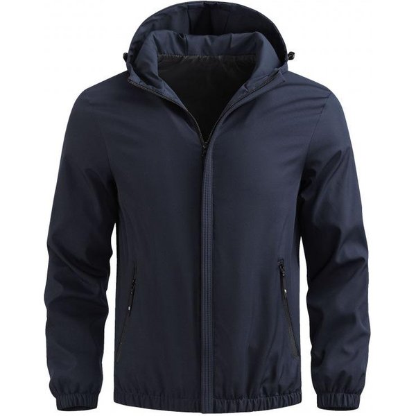 Wiosna I Jesień Nowa Casualowa Cienka Kurtka MęSka PłAszcz Z Kapturem Outdoorowy Trencz MęSka Moda 3XL Black-image