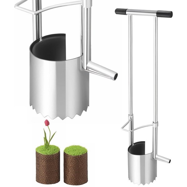 Herramienta Para Plantar Bulbos, Mango Largo, Base Dentada, Trasplantador De Bulbos De JardineríA Con Agarre Suave, Resistente Plata-image