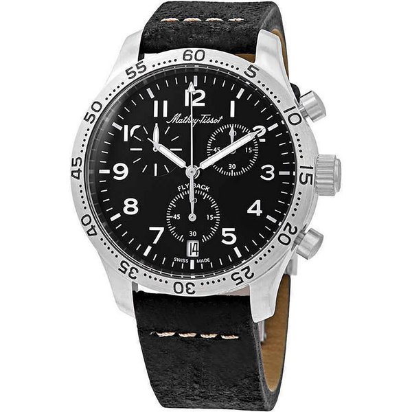 Mathey-Tissot Tipo 21 CronóGrafo Flyback Correa De Cuero Esfera Negra Cuarzo H1821CHALNG Reloj Para Hombre-image