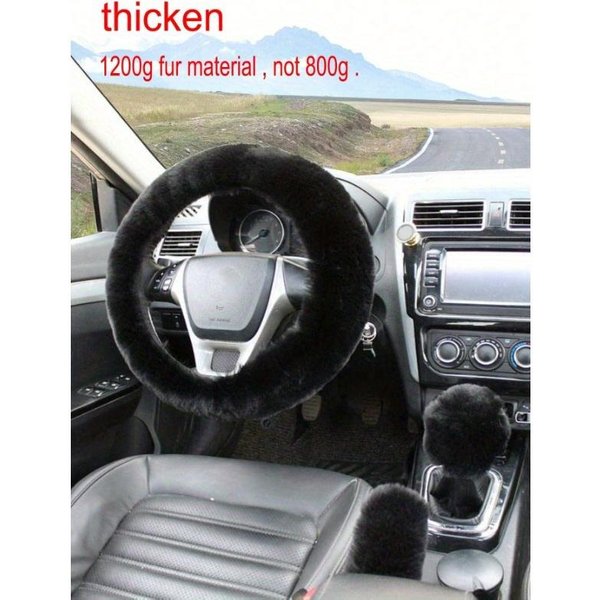 Juego De 3 Piezas De Funda SóLida Mullida Para Volante De Coche Y Freno De Mano Y Palanca De Cambios One-Size-image