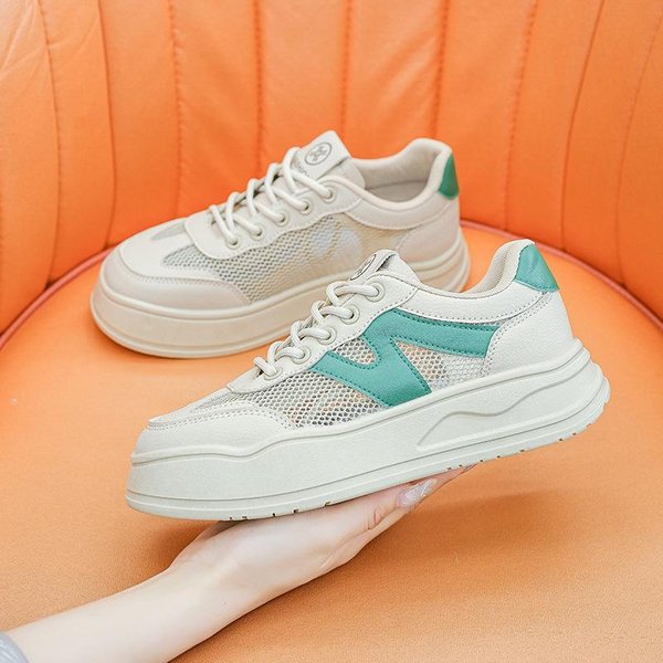 Zapatos De Malla Para Mujer Verano Nuevos Casuales Zapatos De Tabla Estudiantes Femeninas Zapatos Deportivos Delgados De Suela Gruesa Zapatos De Papá Zapatos Blancos 40-image