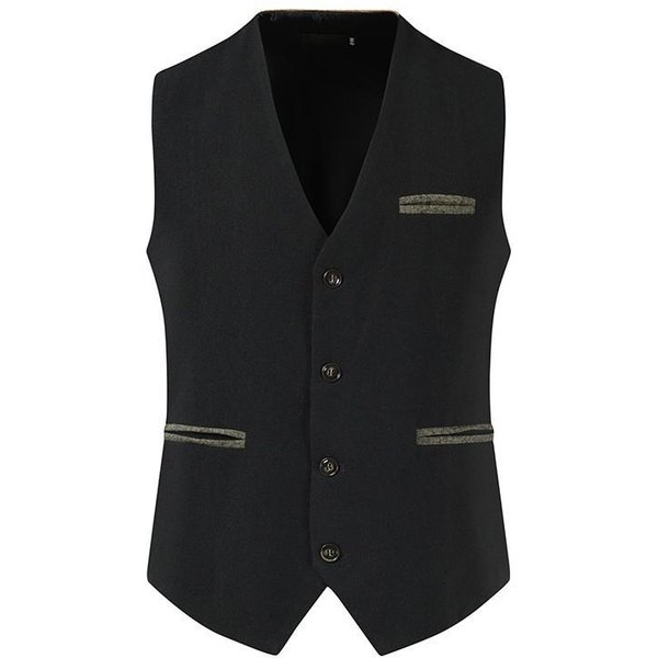 Chaleco De Traje Para Hombre Negocios Sin Mangas Chaqueta Chalecos Boda Fiesta Chaleco Hombre Blazer Chaleco Abrigo XL Negro-image