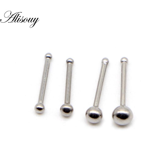 Alisouy 1PC Kolczyki Do Nosa Bar 316L Stal Nierdzewna Kulka Kolczyki Do Nosa Nariz Damskie Kolczyki Do Nosa Modna BiżUteria Do CiałA #4 0.8*7*3.0Mm Srebro-image